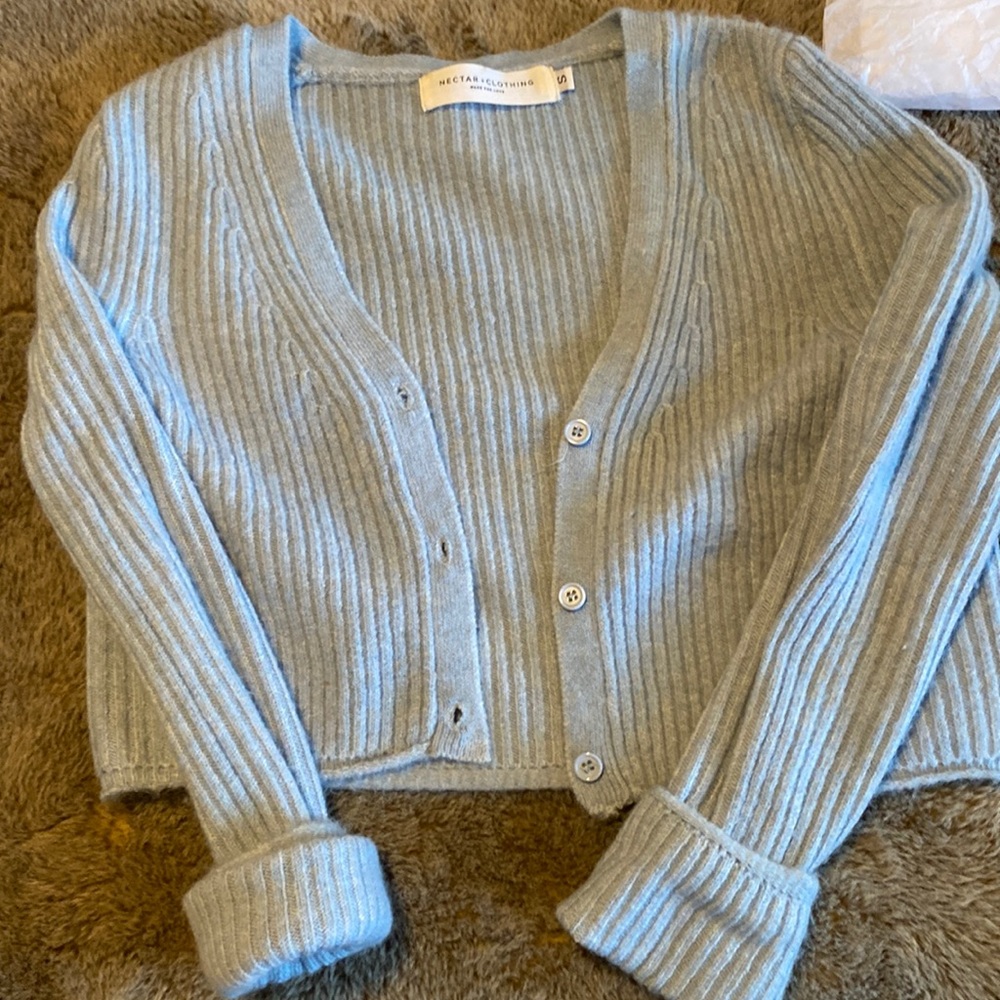 Nectar clothing light blue soft fuzzy crop top sweater